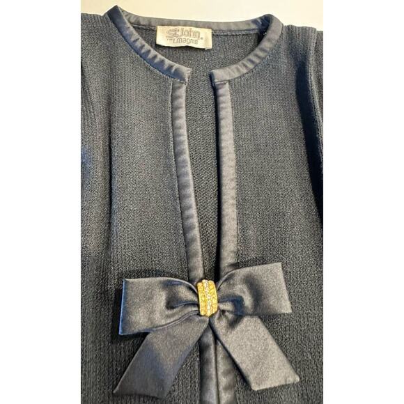 Vintage ST JOHN Santana Knit Evening Top Black Satin Bow Retro Bling Pin Up Glam - Picture 10 of 11